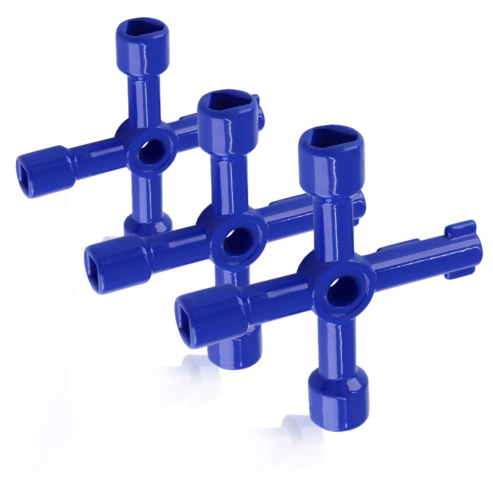 3 Pack 4-Way Utilities Key, Zinc Alloy, Triangle/Square Wrench, Water, Gas, Blue