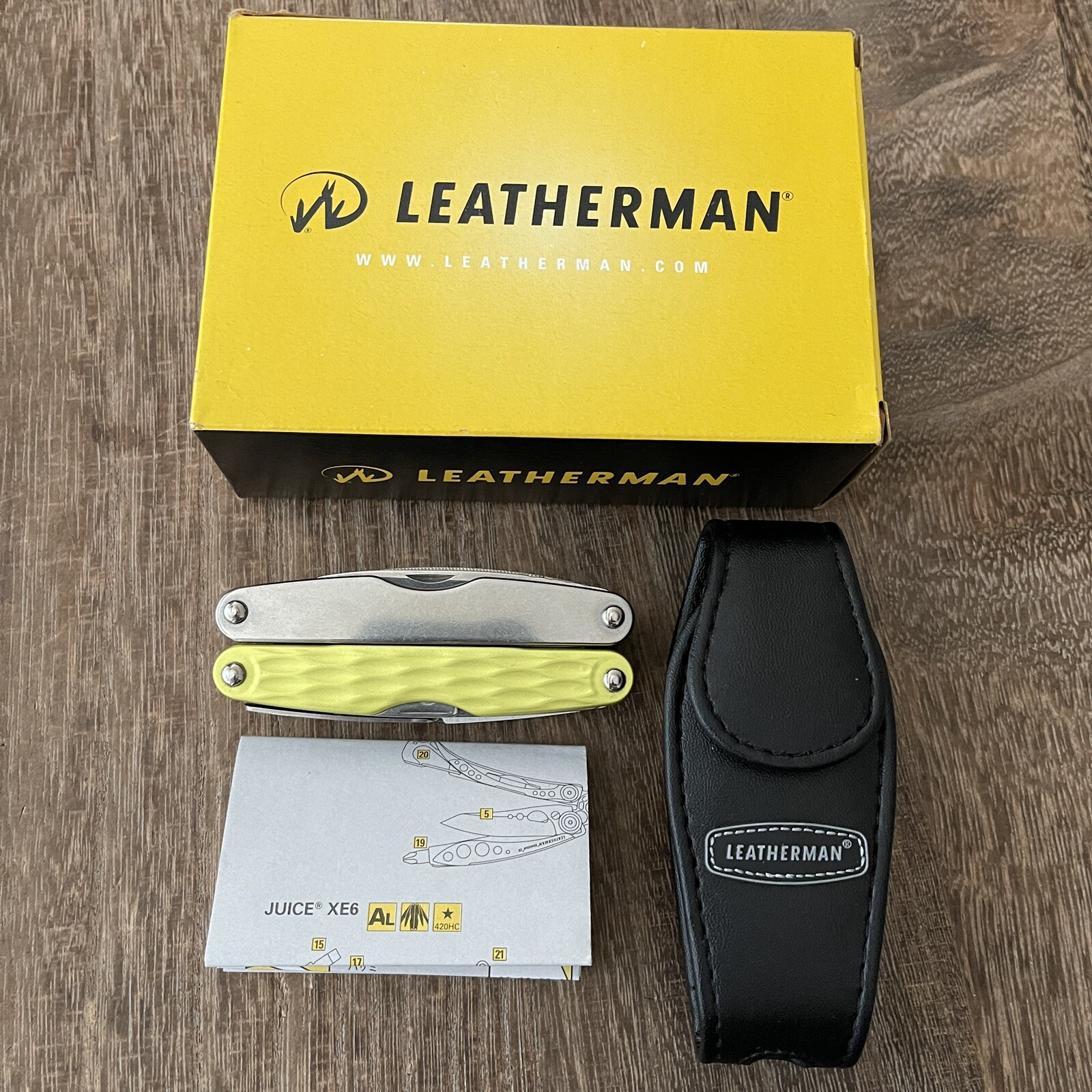 Leatherman Juice XE6 Moss Green Multi Tool w/Leather Sheath Classic design box