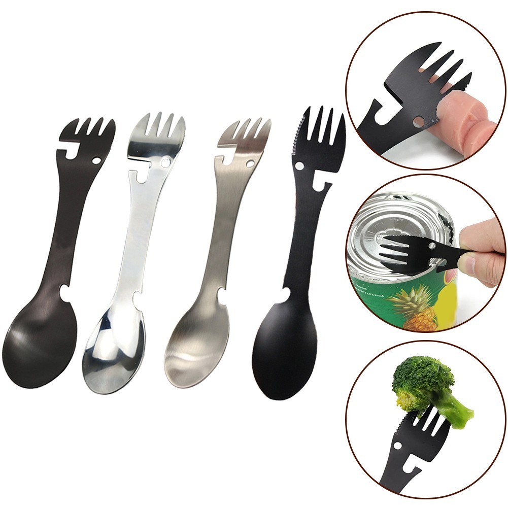5 in 1 Camping Tool Multifunction Fork Spoon with Opener Portable Design