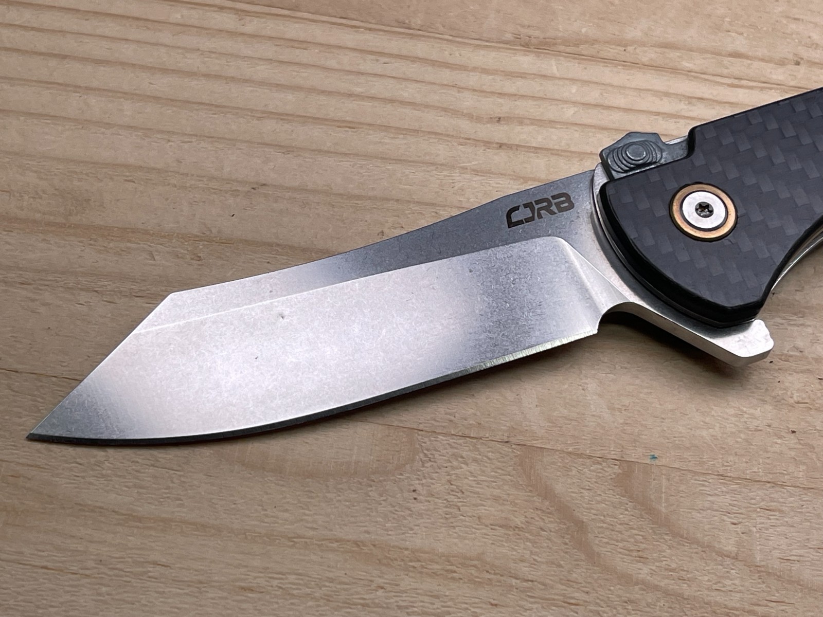 CJRB Cleaver J1915 D2 3.5” Steel Blade Folding Pocket Knife Carbon Fiber Handle