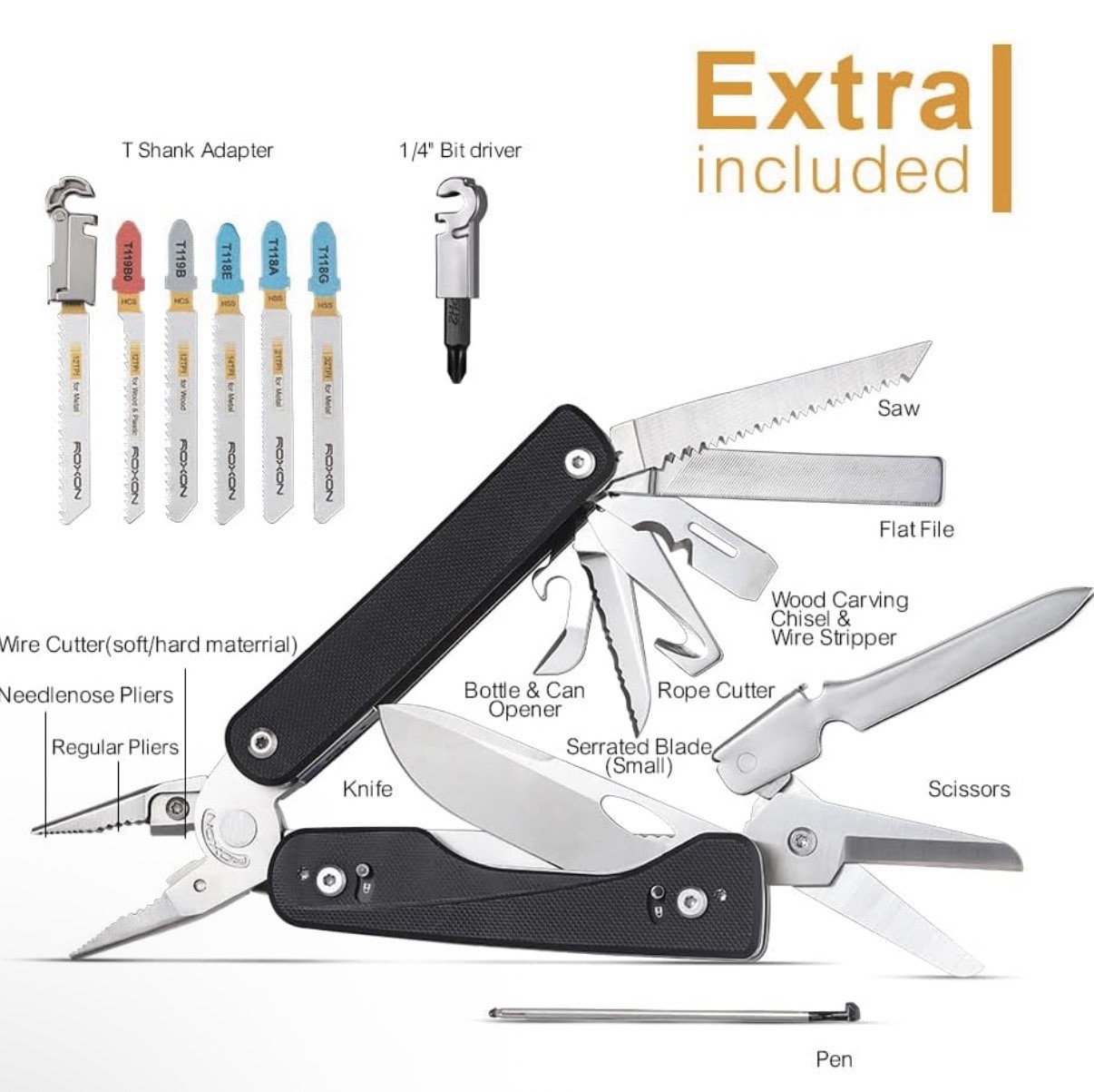ROXON Flex Titan Multitool 16 Essential Tools With Black G10 Handles T Shank