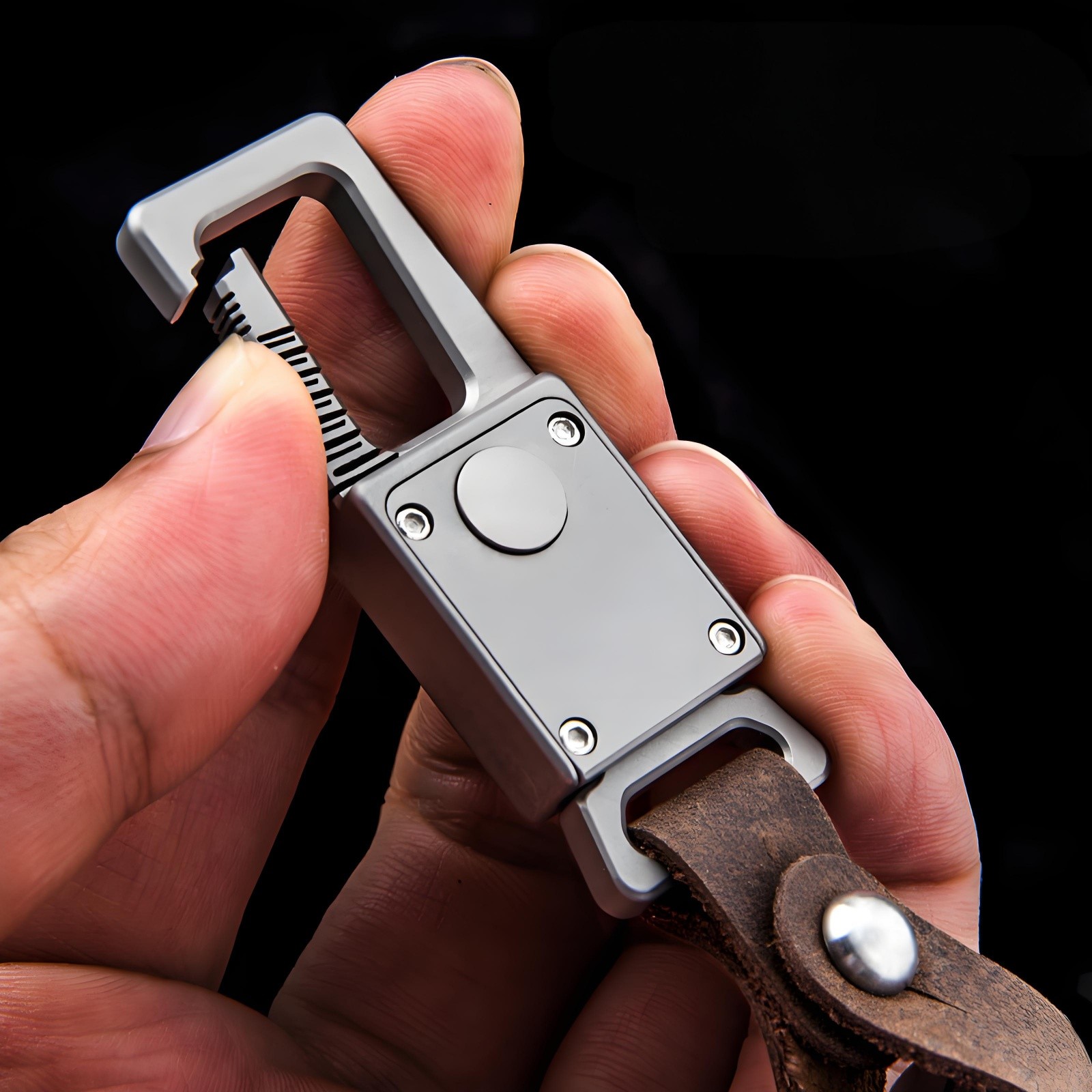 Titanium Alloy Keychain Belt Clip Bag Pendant with Leather Strap Removable