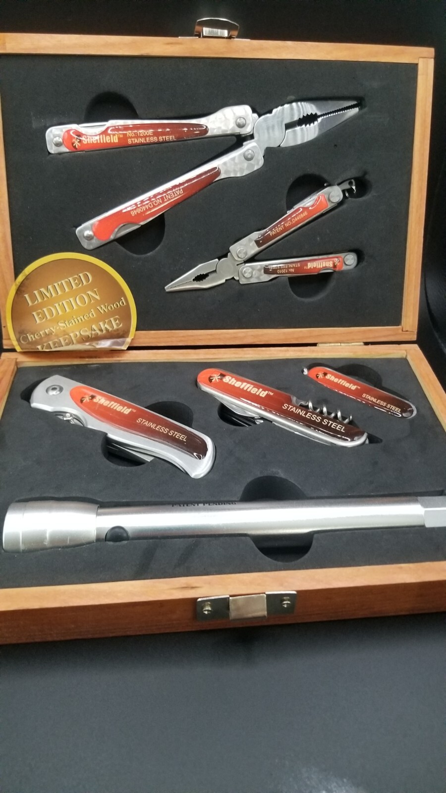 Sheffield 6 Piece Multi Function Tool Kit Limited Edition Cherry Stained Woodbox