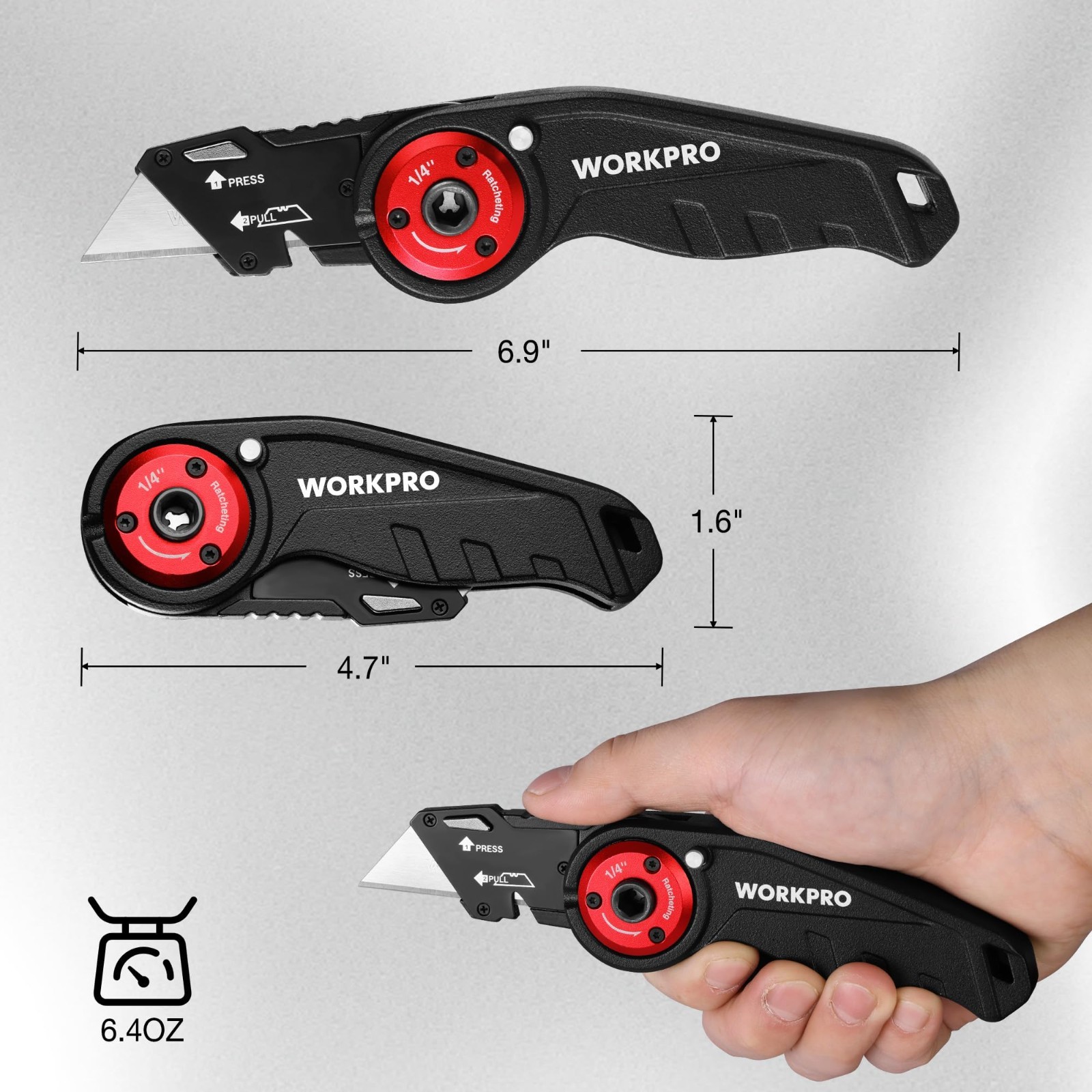 2-in-1 Folding Utility Knife & Ratcheting Screwdriver, Heavy Duty EDC Tool, Quic
