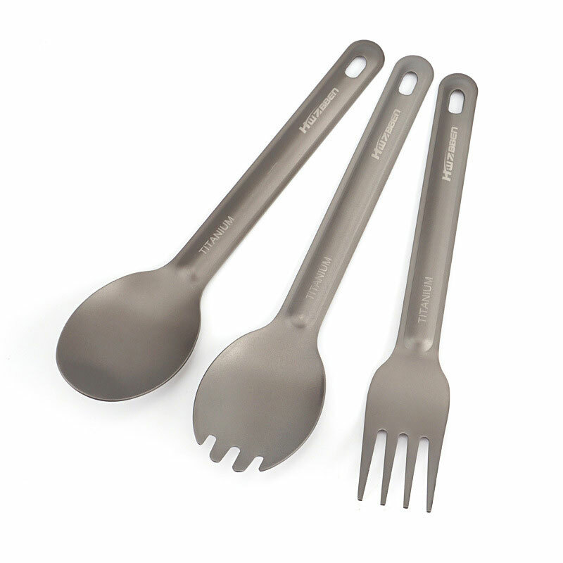 Titanium 3 Fork Spoon Sets Outdoor Camping Tableware Portable Salad SpoonEDCTool