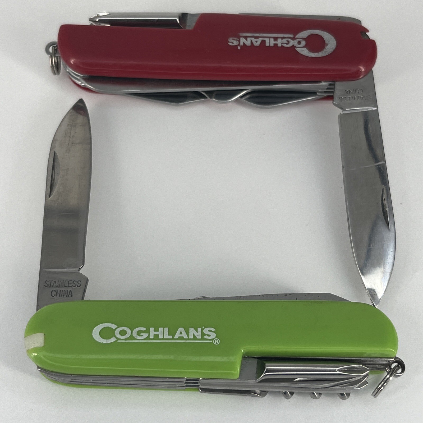 Lot of 2 Coghlan’s Camper’s Pocket Multi Tool / Knife – Red & Green – SAVE BIG!
