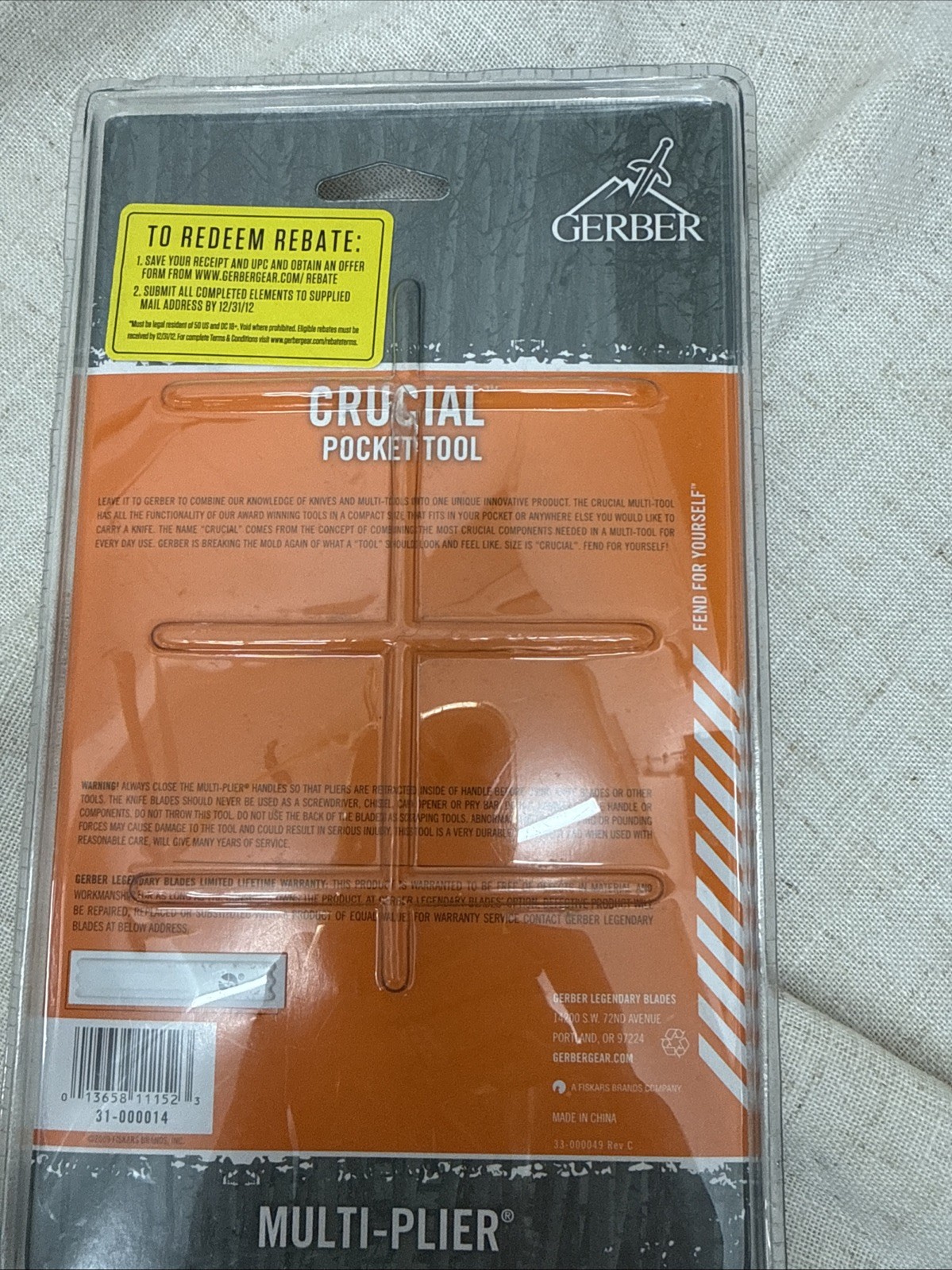 Gerber Crucial 9-in-1 Multi-Tool Pliers Gray, Pocket Clip, Carabiner, 2.25″