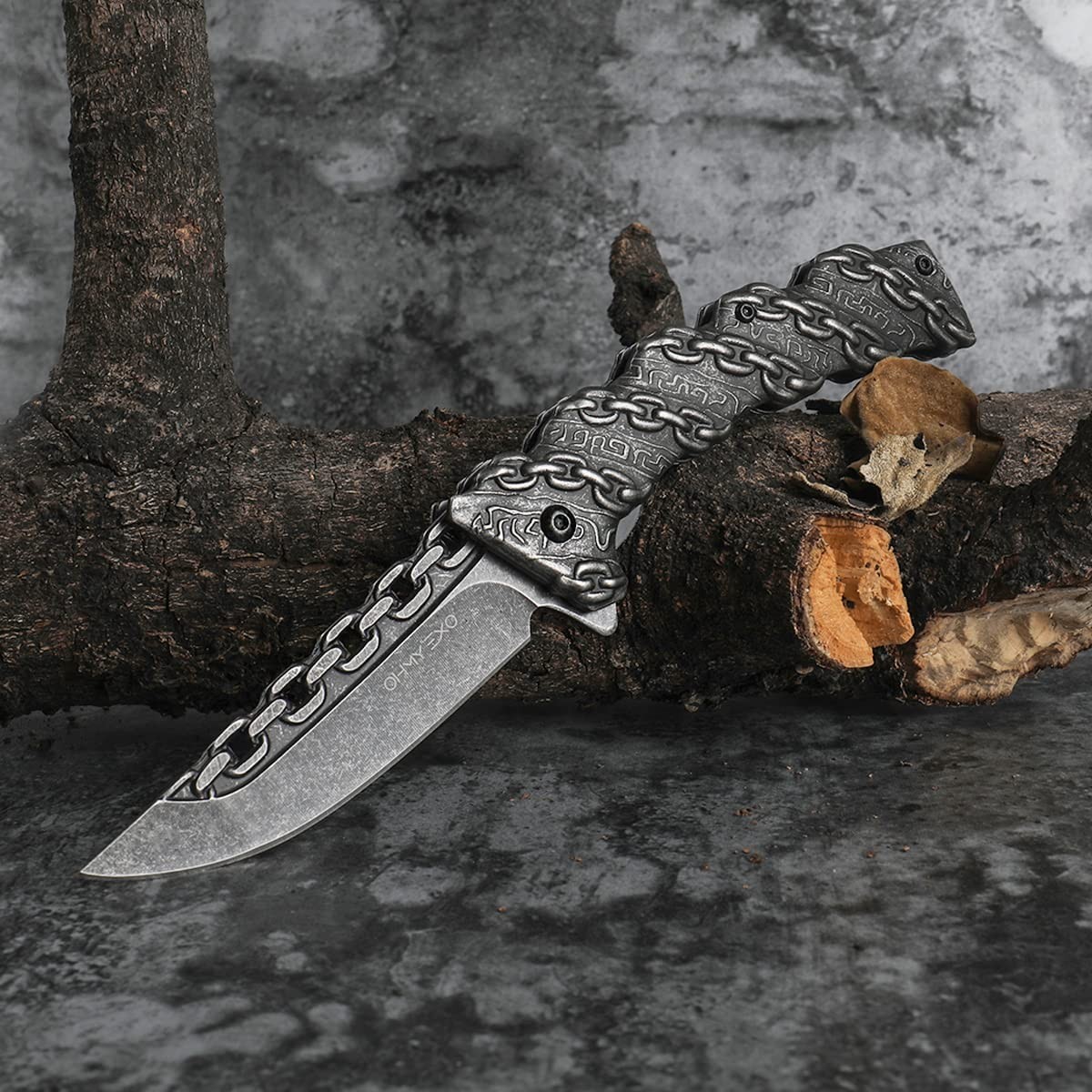 Stainless Steel Pocket Folding Knife With A Sculpted Chain Handle Safety Liner L
