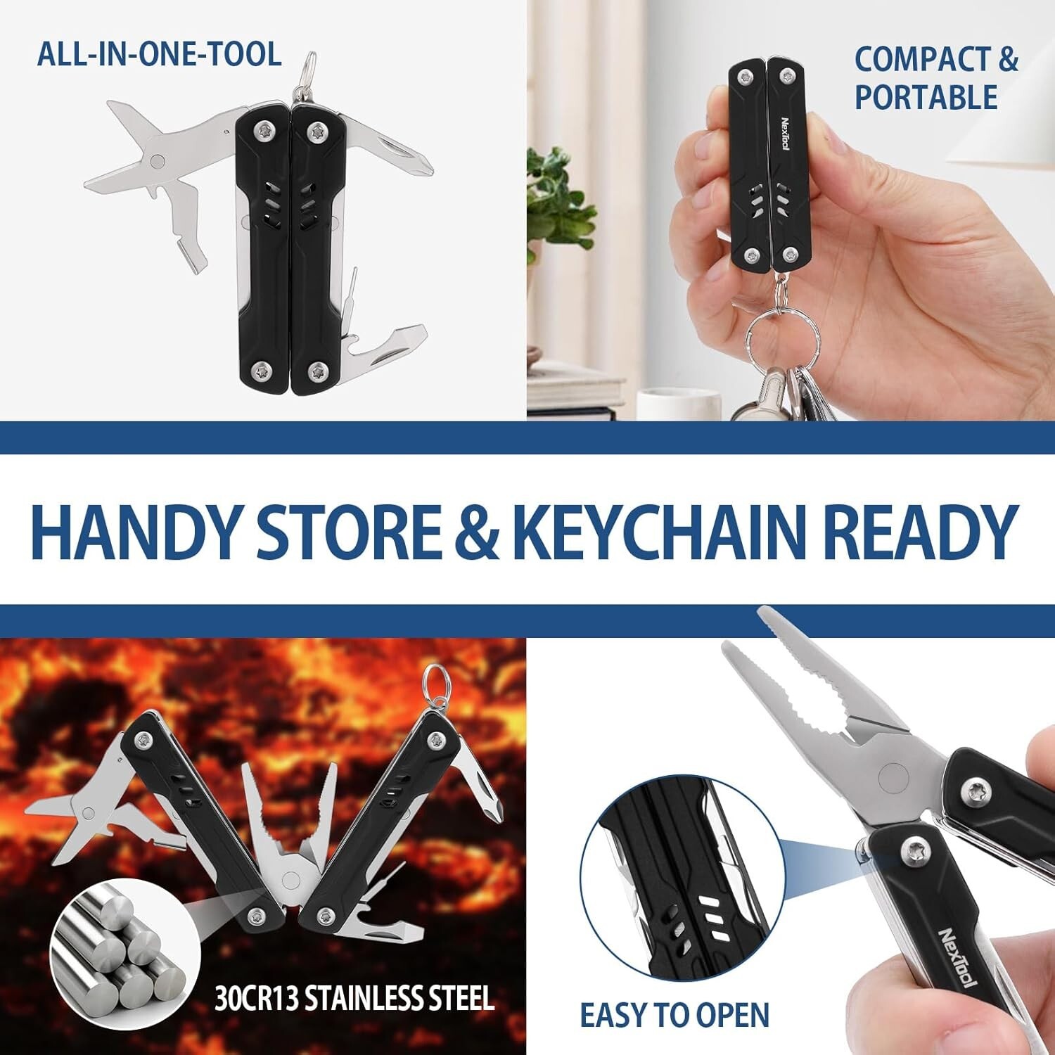 Keychain Multitool, 9 in 1 Mini Multitool with Nose Pliers Scissors SIM Extrac