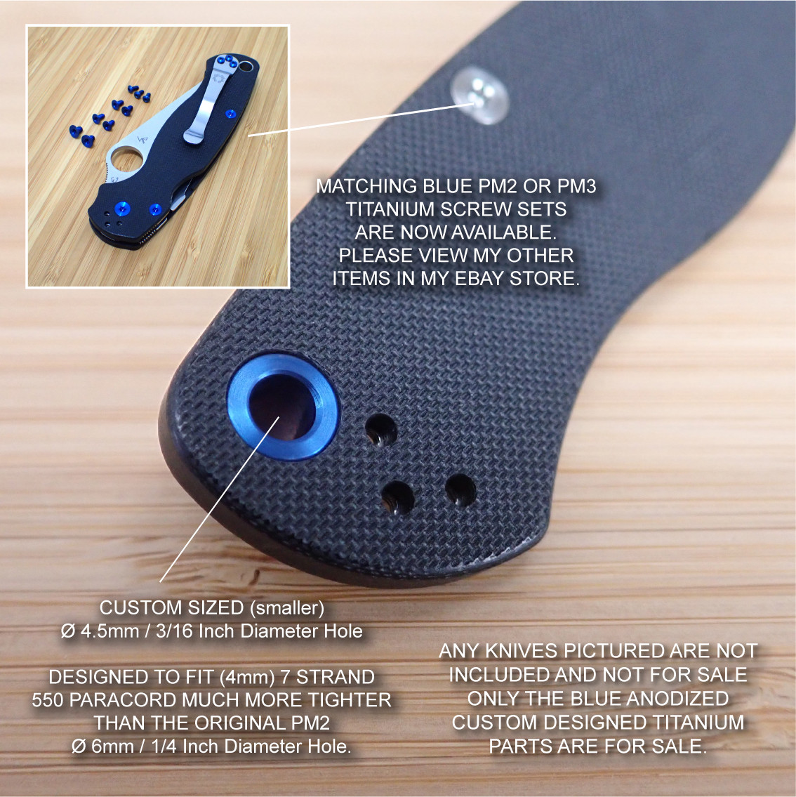 Spyderco Paramilitary Para 3 PM3 Custom BLUE Titanium Pin Standoff Lanyard Tube