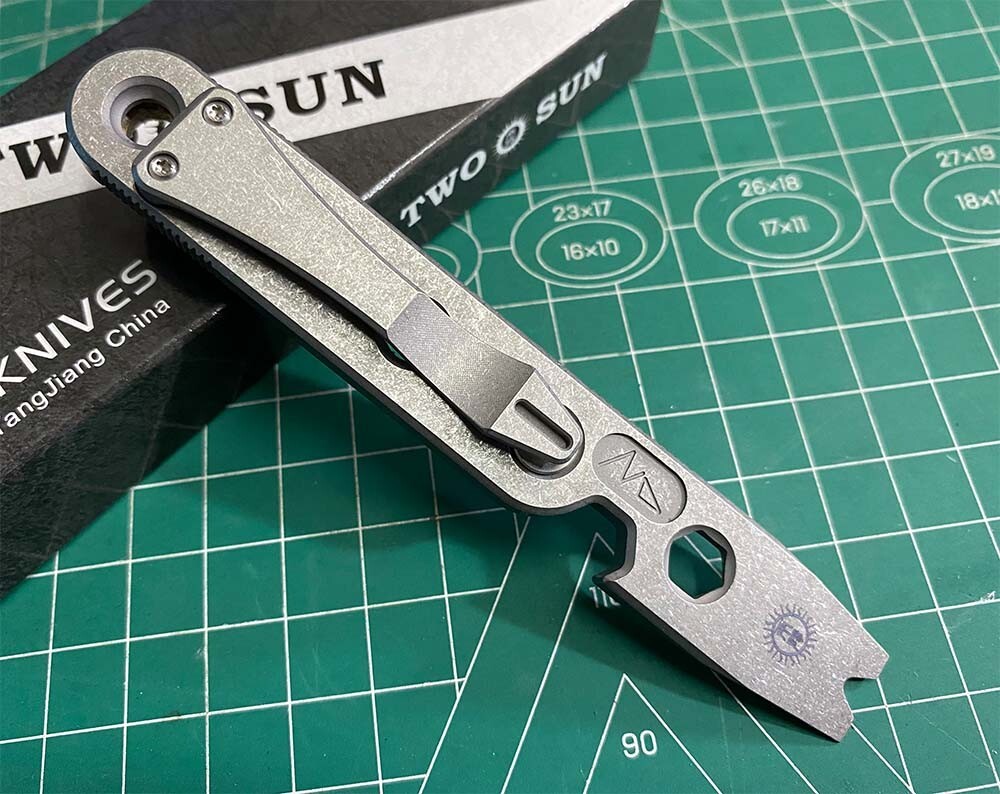 TWOSUN PRY Bar OPENER TOOL FLAME MICARTA TC4 TITANIUM BODY EDC StoneWash Gift