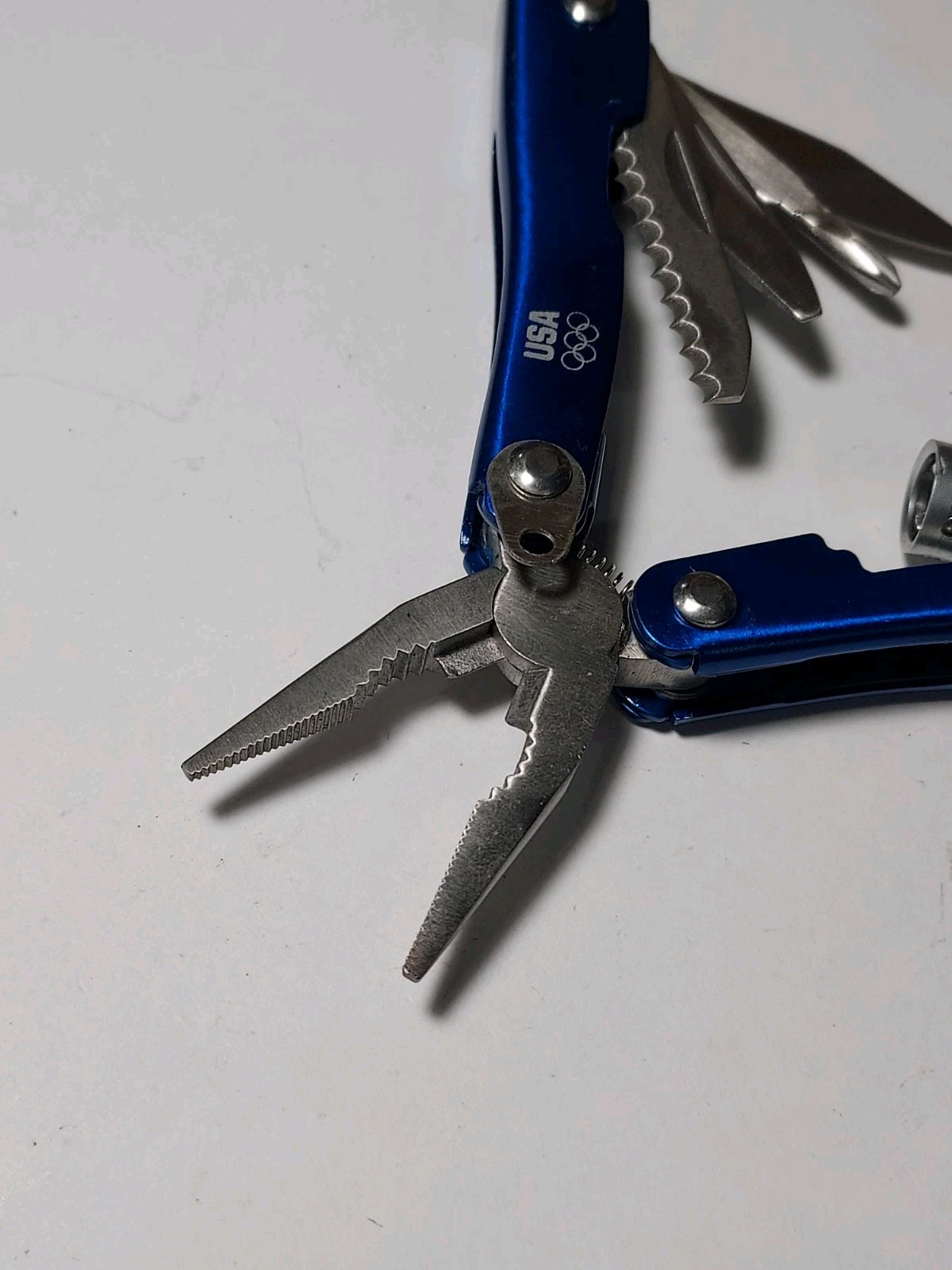 Blue Mini Multi Tool with USA & Olympic Rings + Nylon Pouch – Pliers, Blade