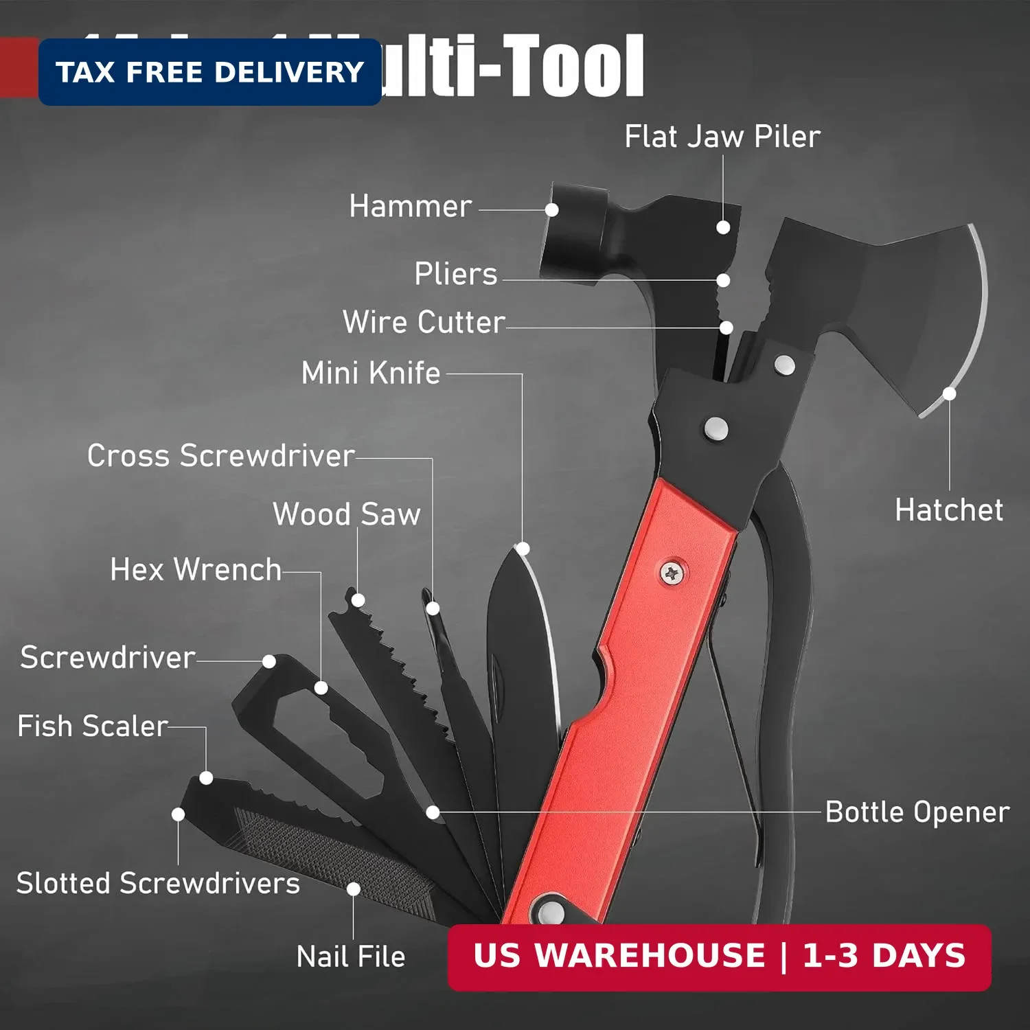 Leopcito 14-In-1 Multitool Camping Hammer – Survival Gear with Axe, Knife, Screw