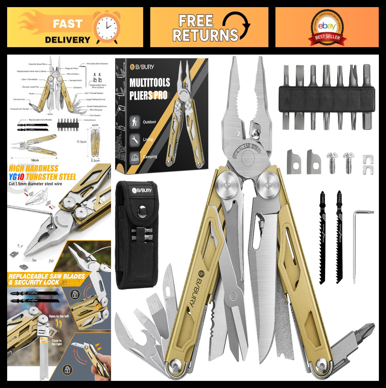 31-in-1 Stainless Steel Multitool Pliers Set, Heavy-Duty Foldable Multi Tool for