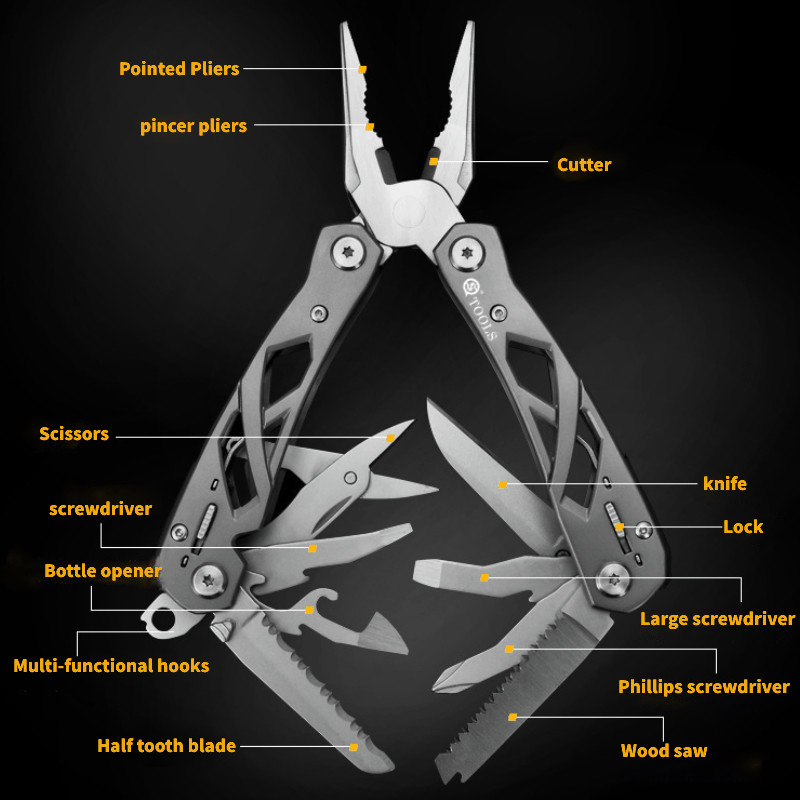 EDC Multi Plier Multitool 12 In 1 Pocket Knife Needle Nose Pliers Wire Cutter
