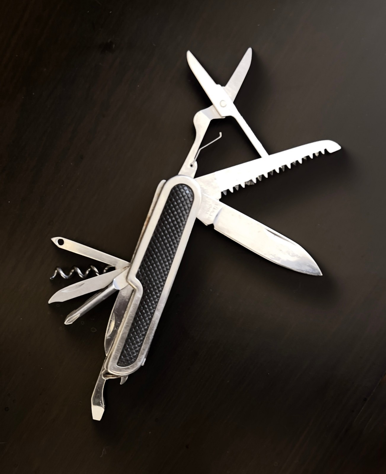 Vintage 3.5″ Stainless Steel 9-in-One Multi-Tool Pocket Knife & Key Chain w/Grip