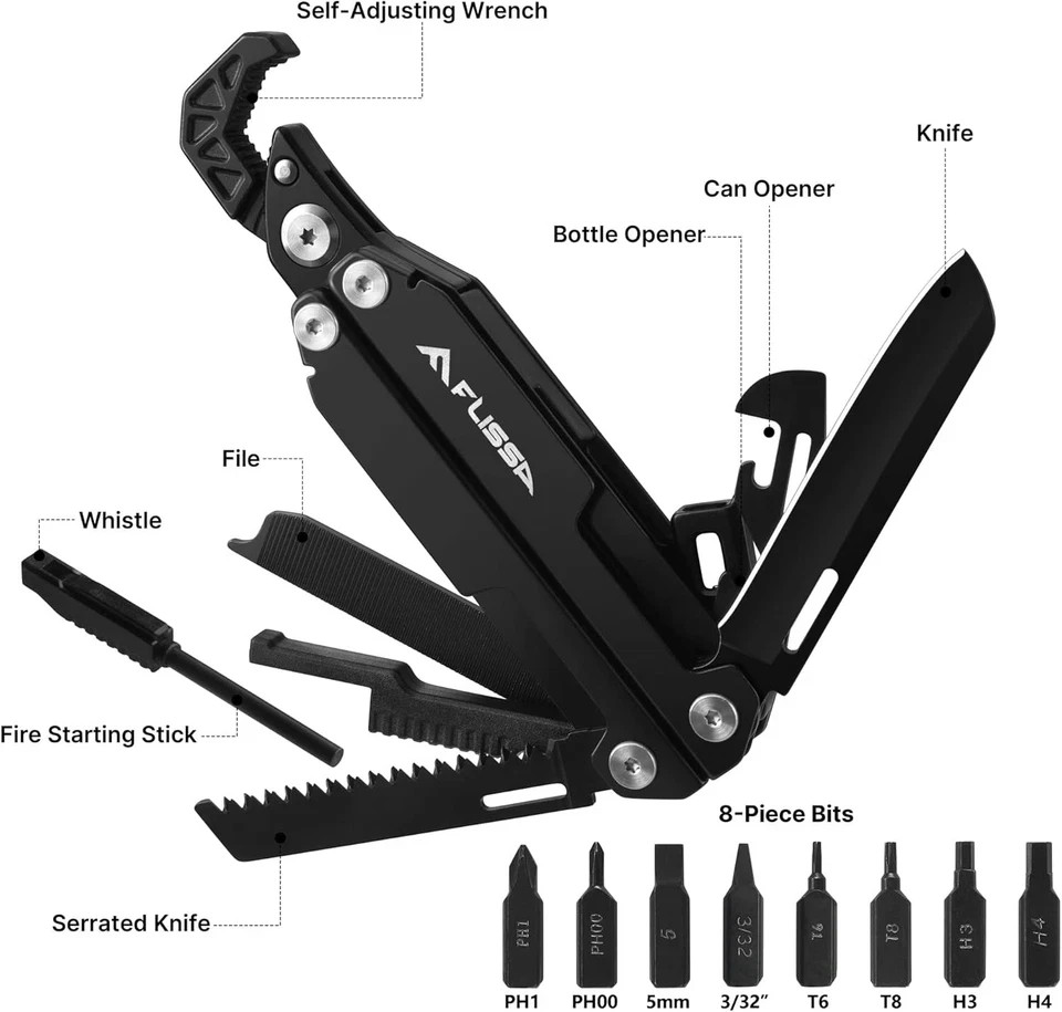FLISSA Multitool Wrench, Gift for Men, 16-IN-1 EDC Multi-tool with Self-Adjustin