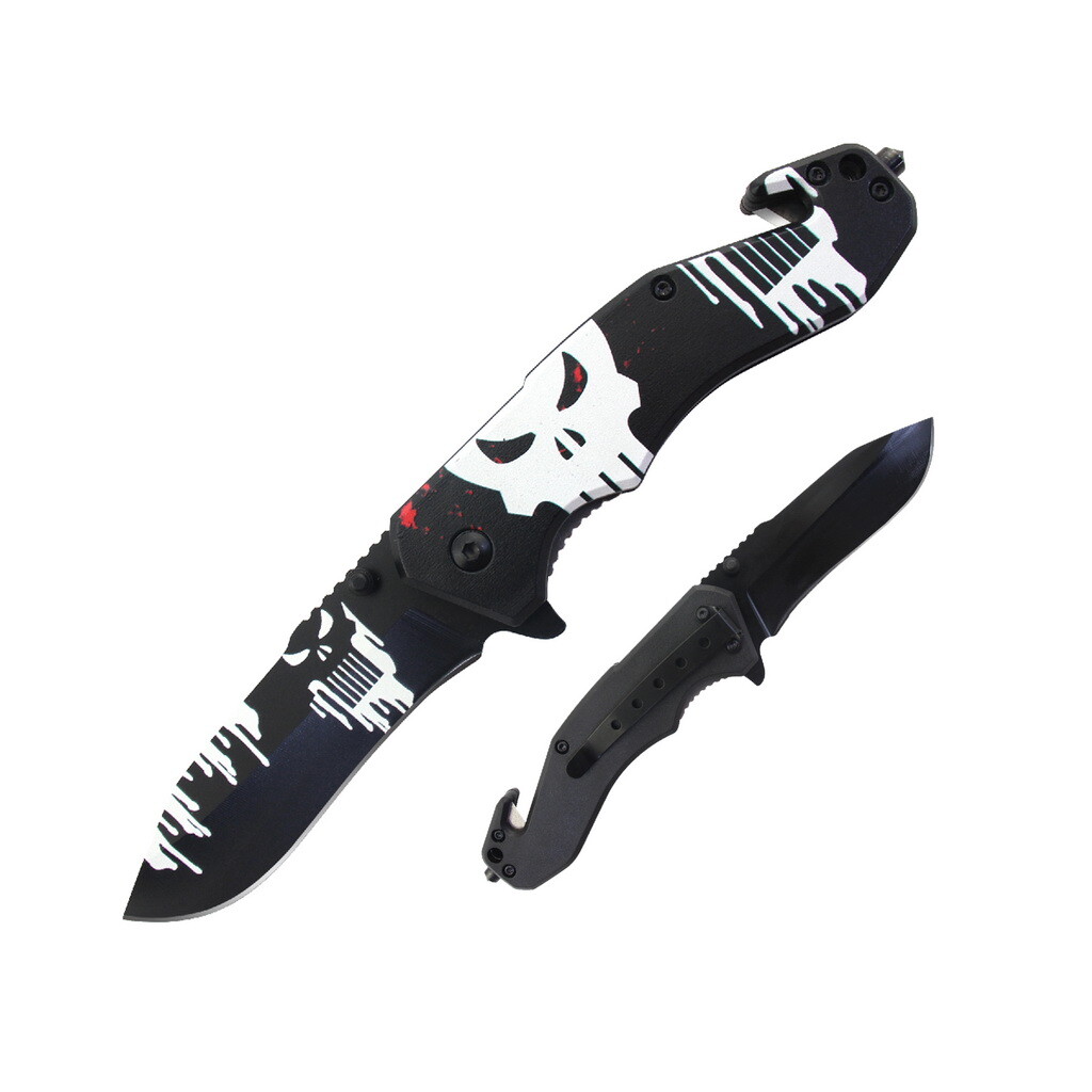 8.5″ Spring Assisted Pocket Knife Tactical Folding Knives Skull /USA Flag Tactic