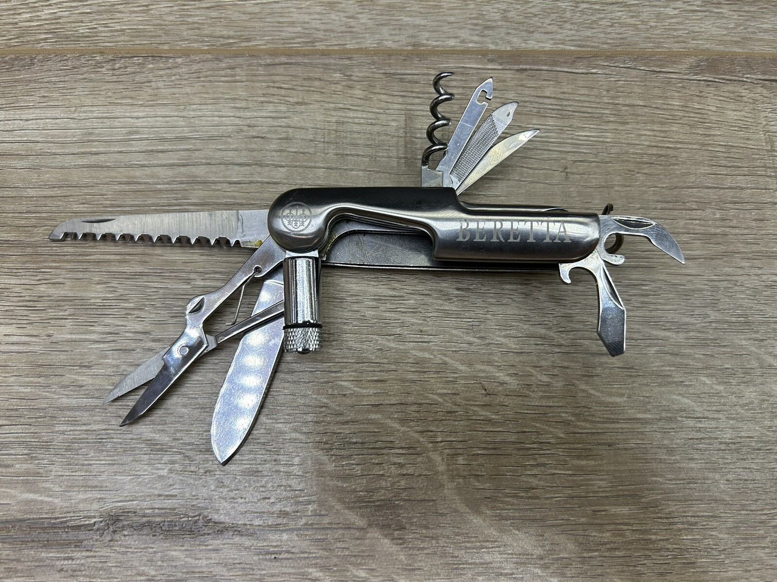 Vintage Beretta Silver Tone 10-Tool Multi-Tool Pocket Knife