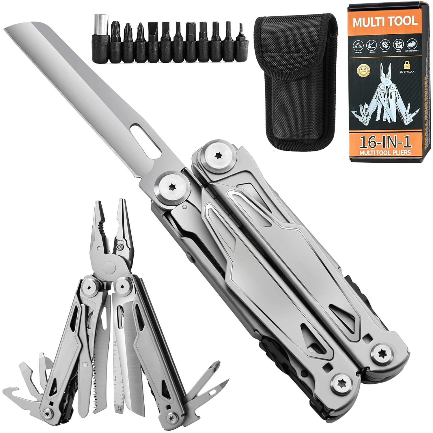 Multi Tool Pliers 16-in-1 Folding Knife Saw Screwdriver Scissors Bottle Opener
