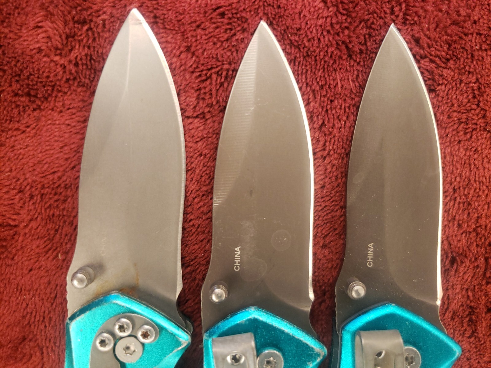 Lot 3 Cabela’s Plain Edge Liner Lock Aluminum Scale Folding Cyan Turquoise color