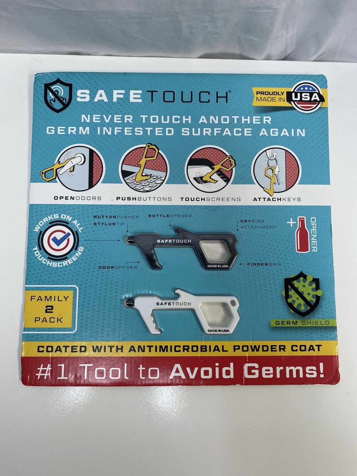 SafeTouch Hygiene Multi-Tool Works on Touch Screen Bottle opener USA (2 Pack)