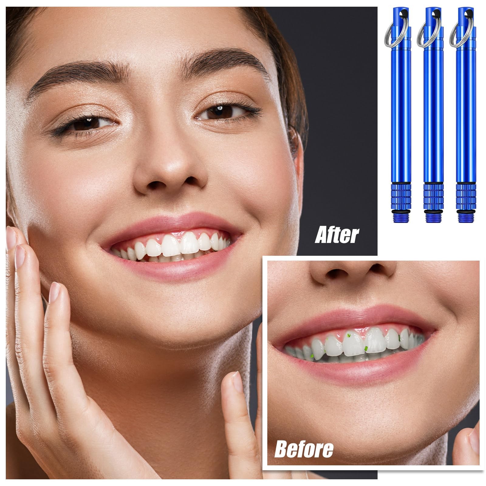 Metal Titanium Toothpicks, 8Pcs Blue Reusable Keychain Telescopic Toothpick with