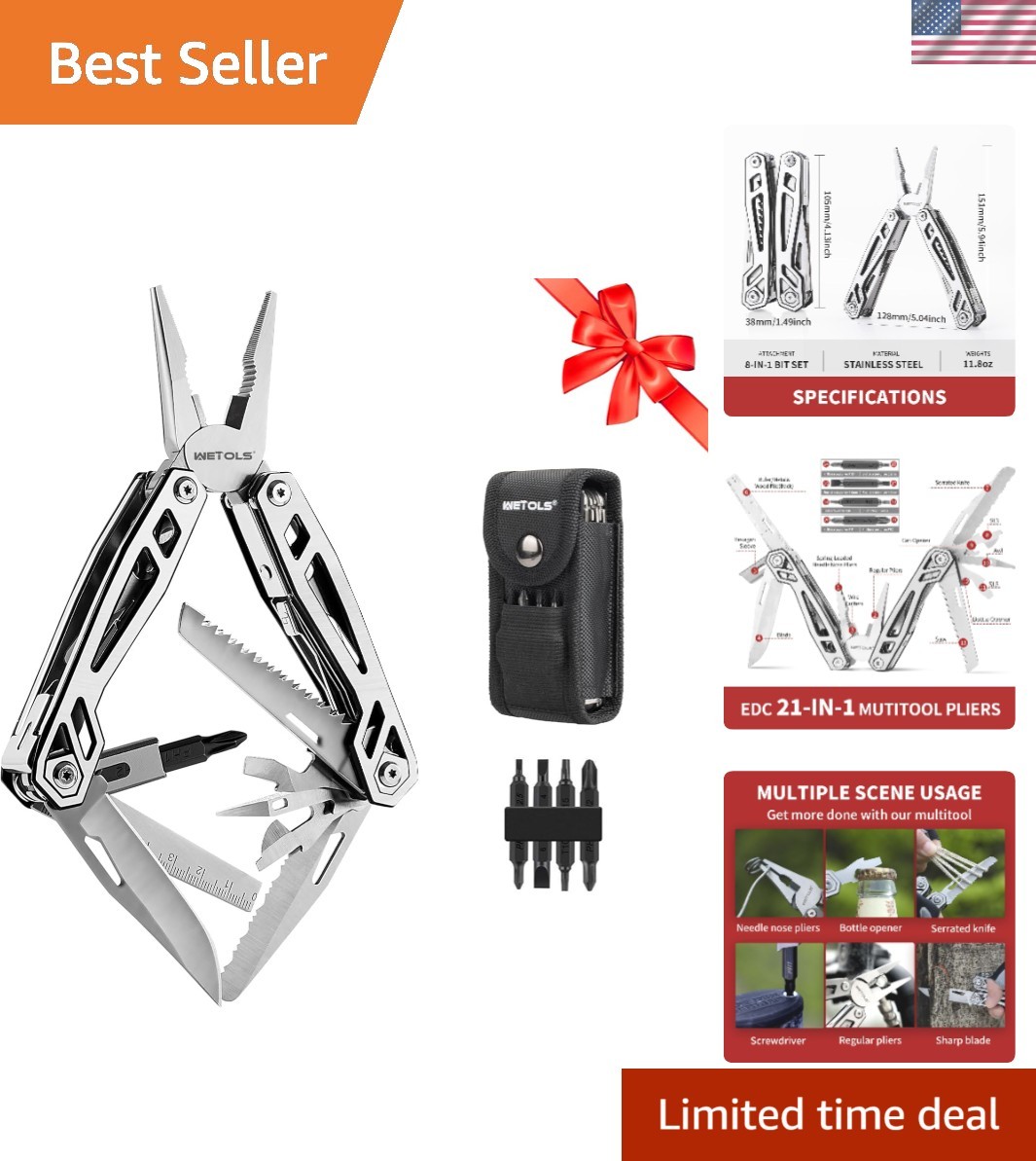 Self-Locking 21-in-1 Multitool with EDC Sheath – Ideal Gift for All Occasions