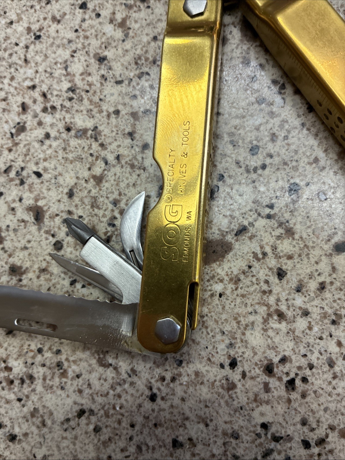 VINTAGE ORIGINAL SOG Power Plier Multi-Tool TiNi Gold w/ Leather Sheath NIB