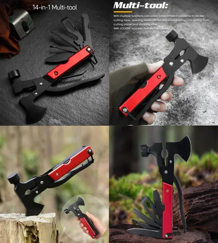 NEW Quntionst 16-In-1 Camping Emergency Survival Multitool + Sheath BLACK & RED
