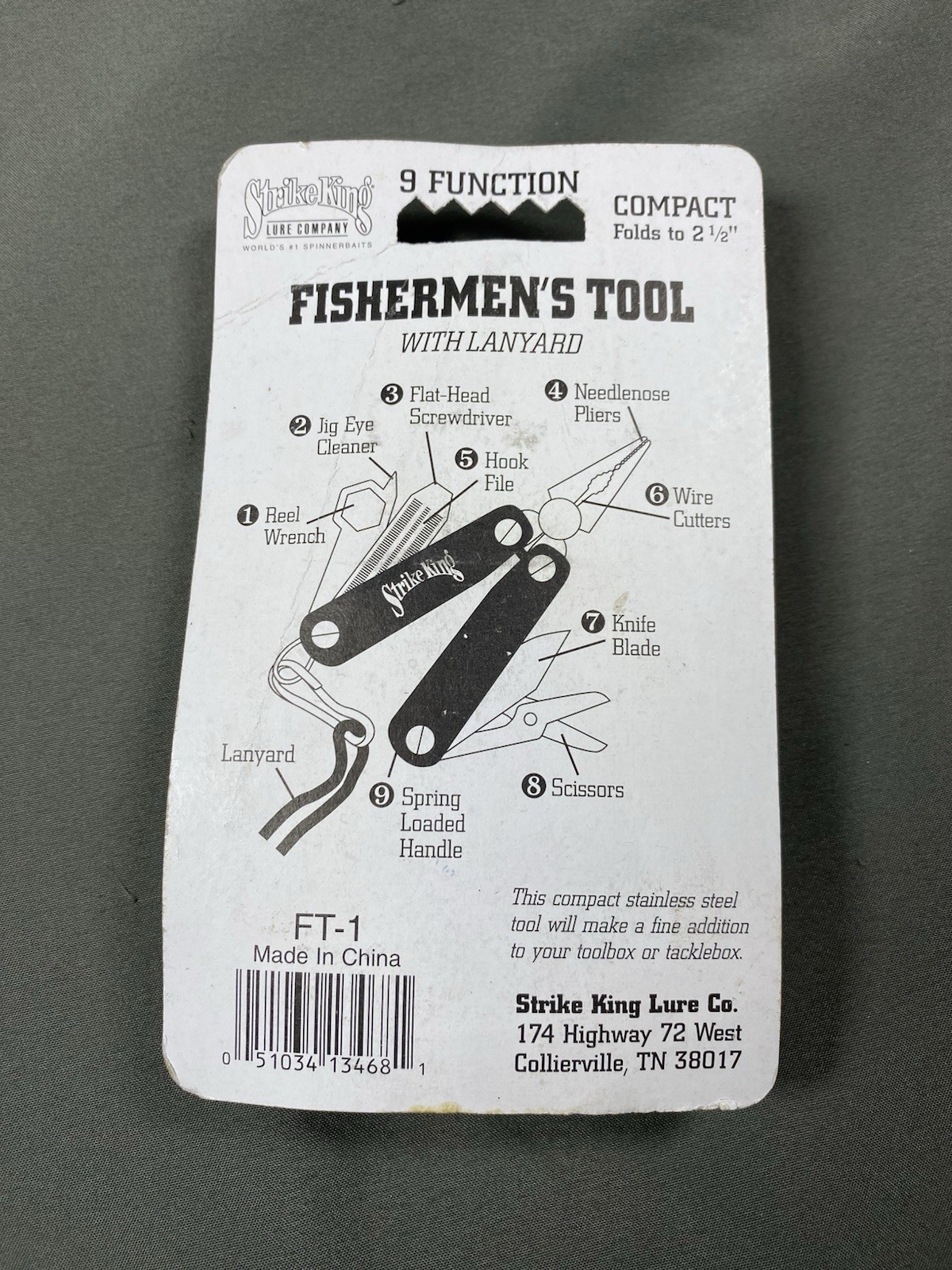 Strike King Lure Company Fishermen’s Multi Tool W/ Lanyard, 9 Functions, NEW