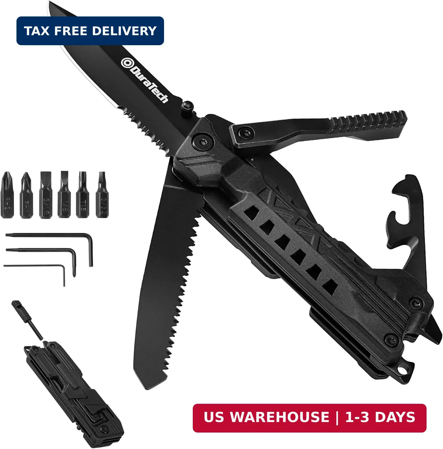 DURATECH 20 in 1 Multitool with Safety Locking, Gift for Men Dad, with Pocket Kn