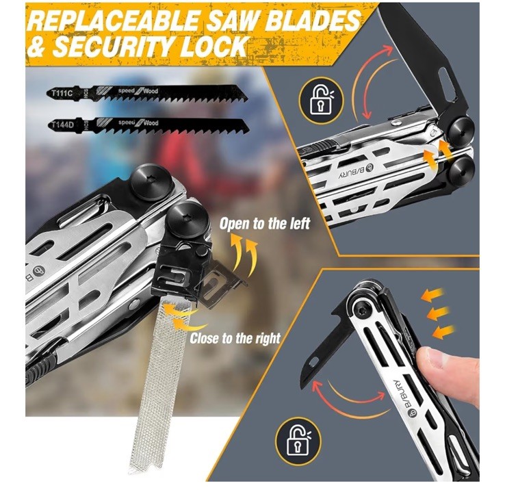 Multitool Pliers Pro BI2045, Stainless Steel 31-In-1 Multi Tool Pliers with Repl