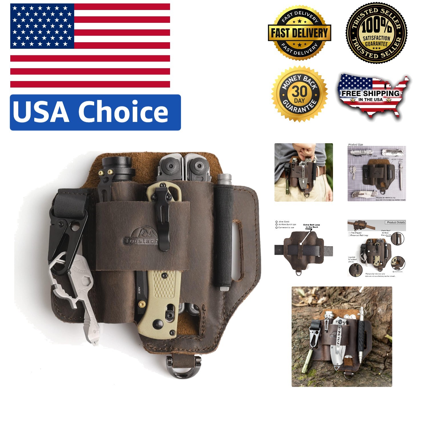 Versatile Leather Multitool Sheath with Extra Belt Loop – Perfect EDC Organizer