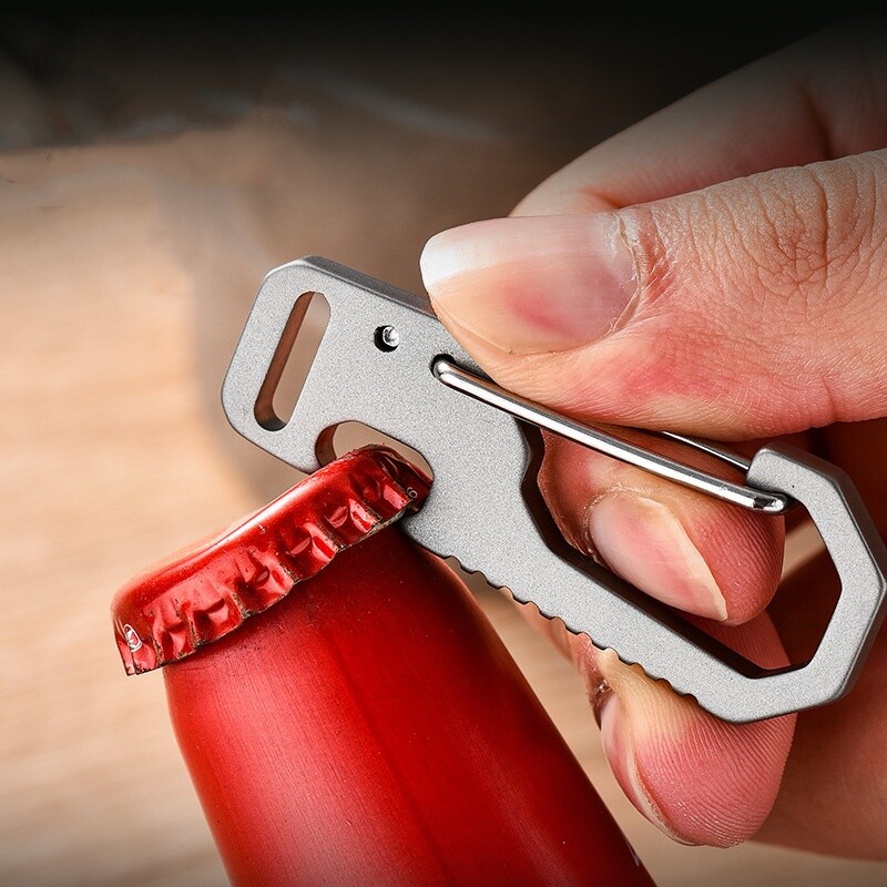 Titanium EDC Keychain Clip Quick Release Carabiner Key Ring Holder Bottle Opener