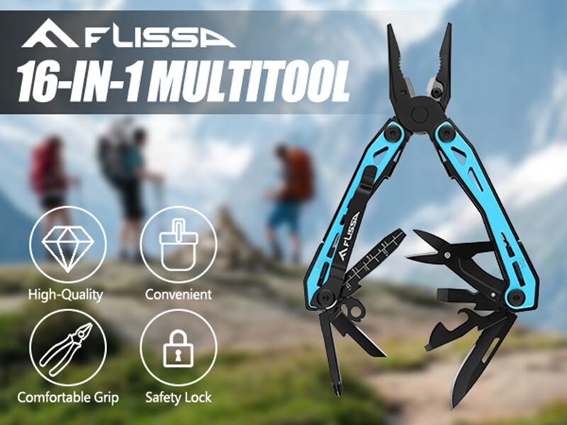 FLISSA 16-in-1 Multi Tool Pliers Stainless Steel EDC Multitool with Oxford Pouch
