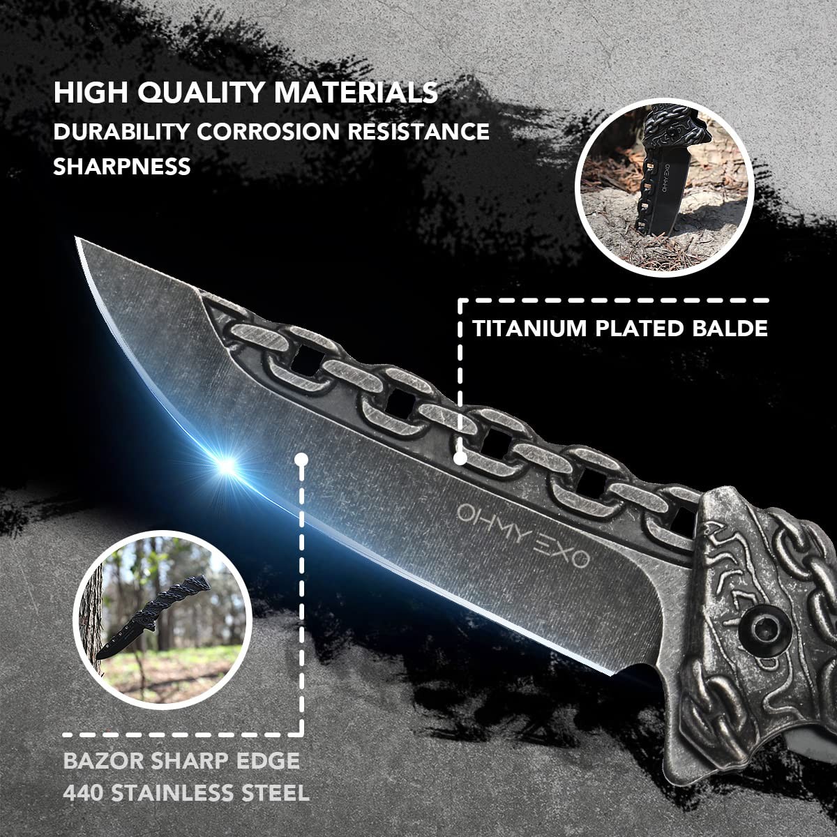 Stainless Steel Pocket Folding Knife With A Sculpted Chain Handle Safety Liner L