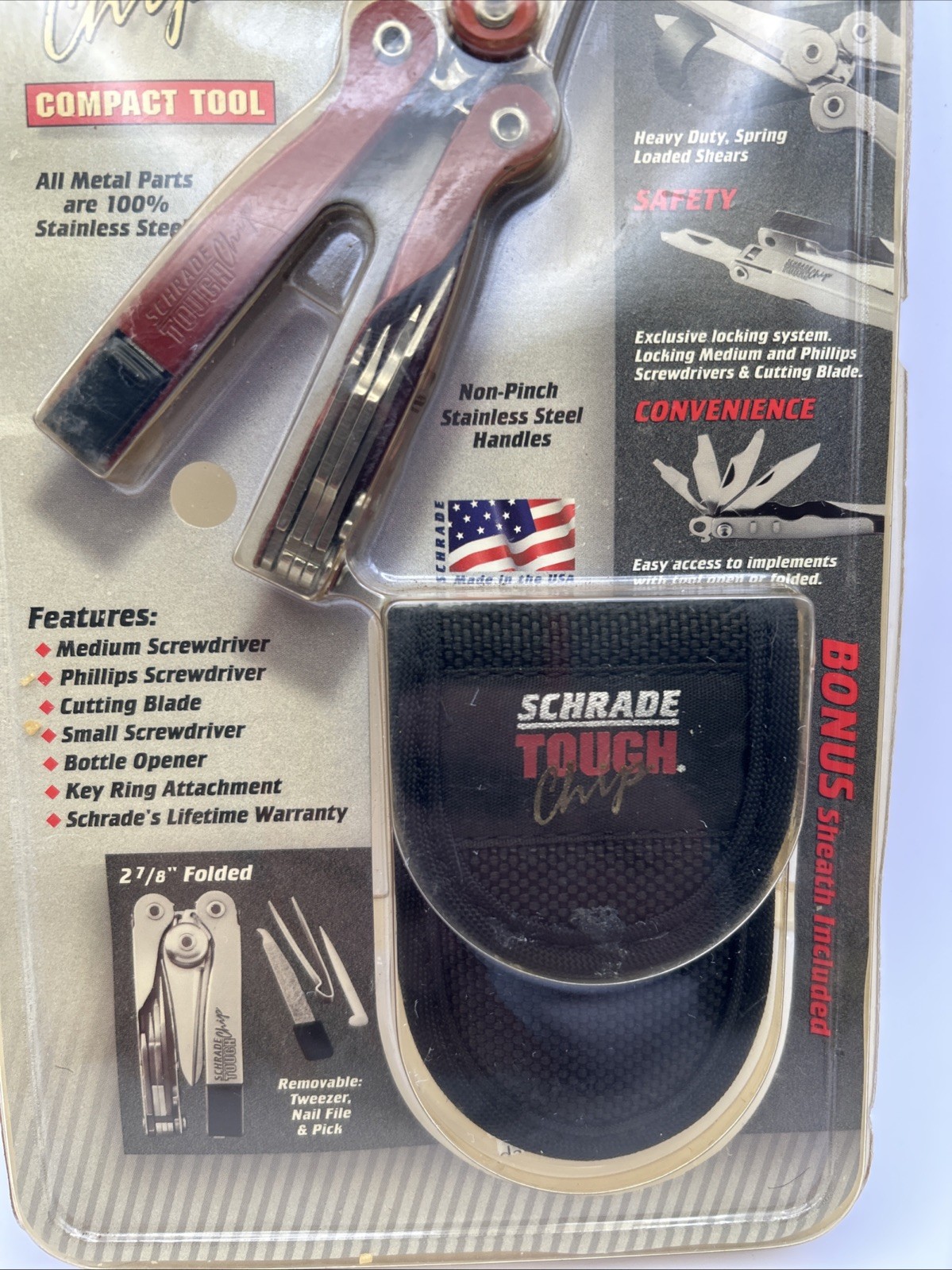 Schrade Tough Chip Compact Multi-Tool USA NOS -Red Grip ST2NCPR