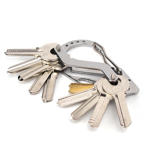 2 Pcs Stainless Steel Keychain Multi Tool Key Ring Carabiner Pocket EDC Tool
