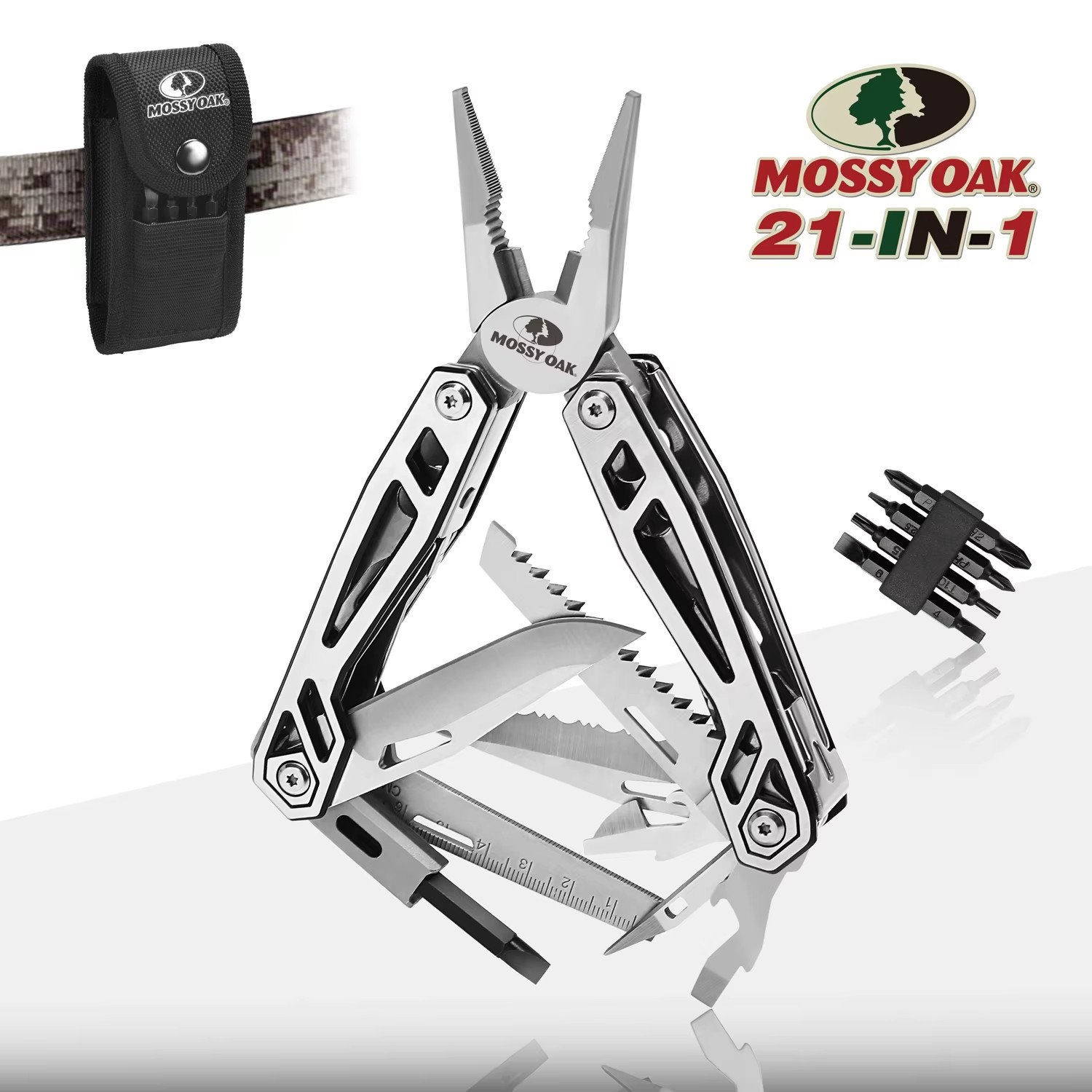 MOSSY OAK 21 in 1 Multi Function Pliers Stainless Steel Portable Pocket Knife wi