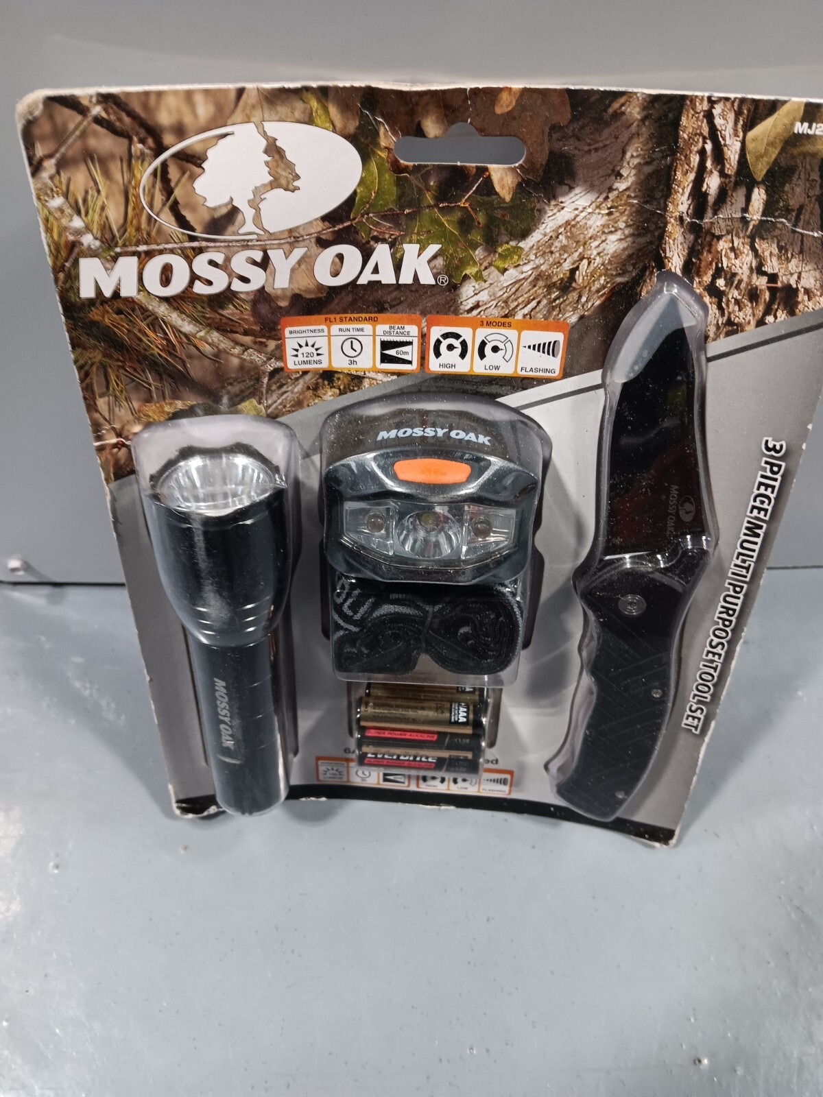 MOSSY OAK 3 Piece Multi Purpose Tool Set – Headlight Flashlight Knife