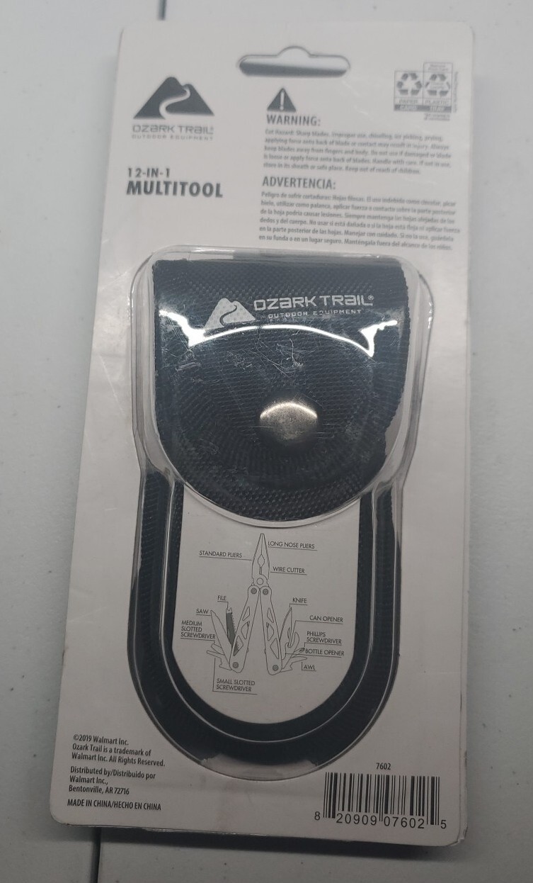 OZARK TRAIL 12-IN-1 BLACK MULTITOOL Includes Bonus Sheath Camping Auto Survival