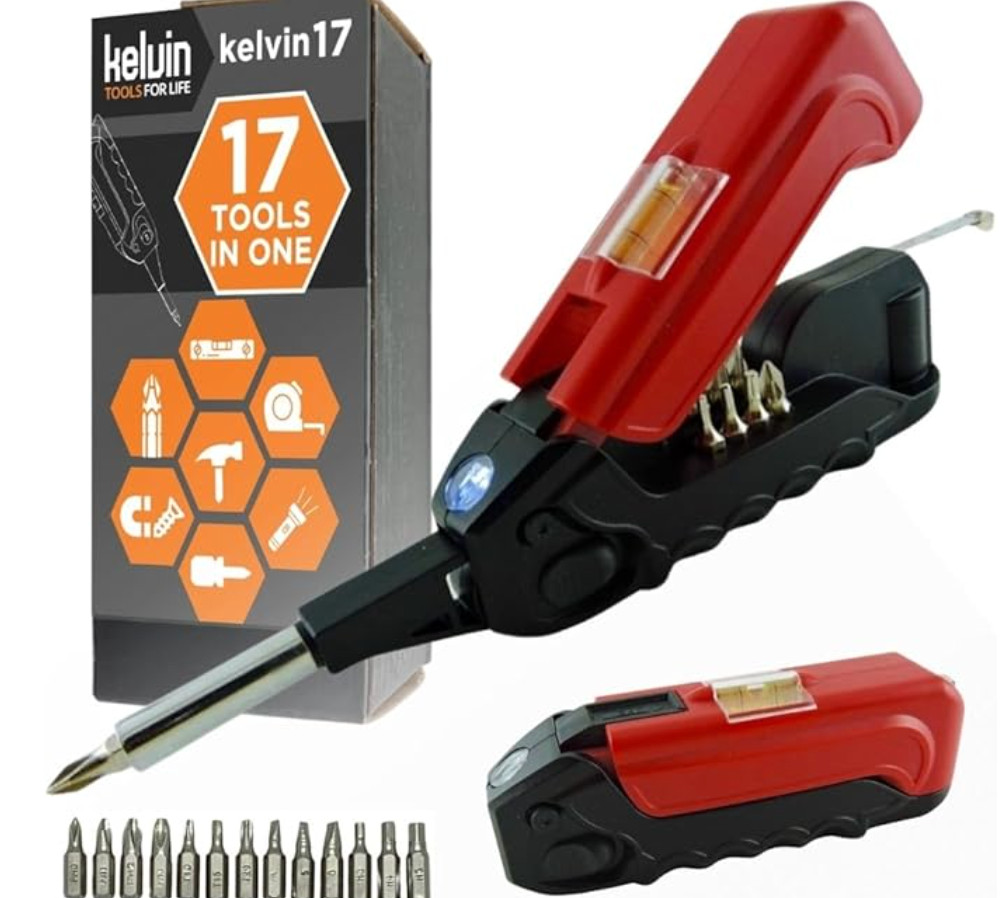 Kelvin Tools Kelvin 17 – The Everyday Multi-Tool with Flashlight, Red/Black