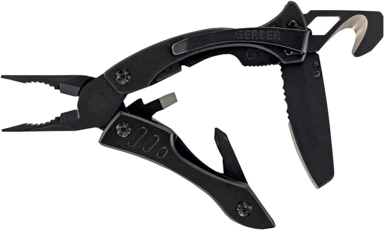 Gerber Gear Crucial EDC Multitool Pocket Knife with Clip and Strap Cutter,Black