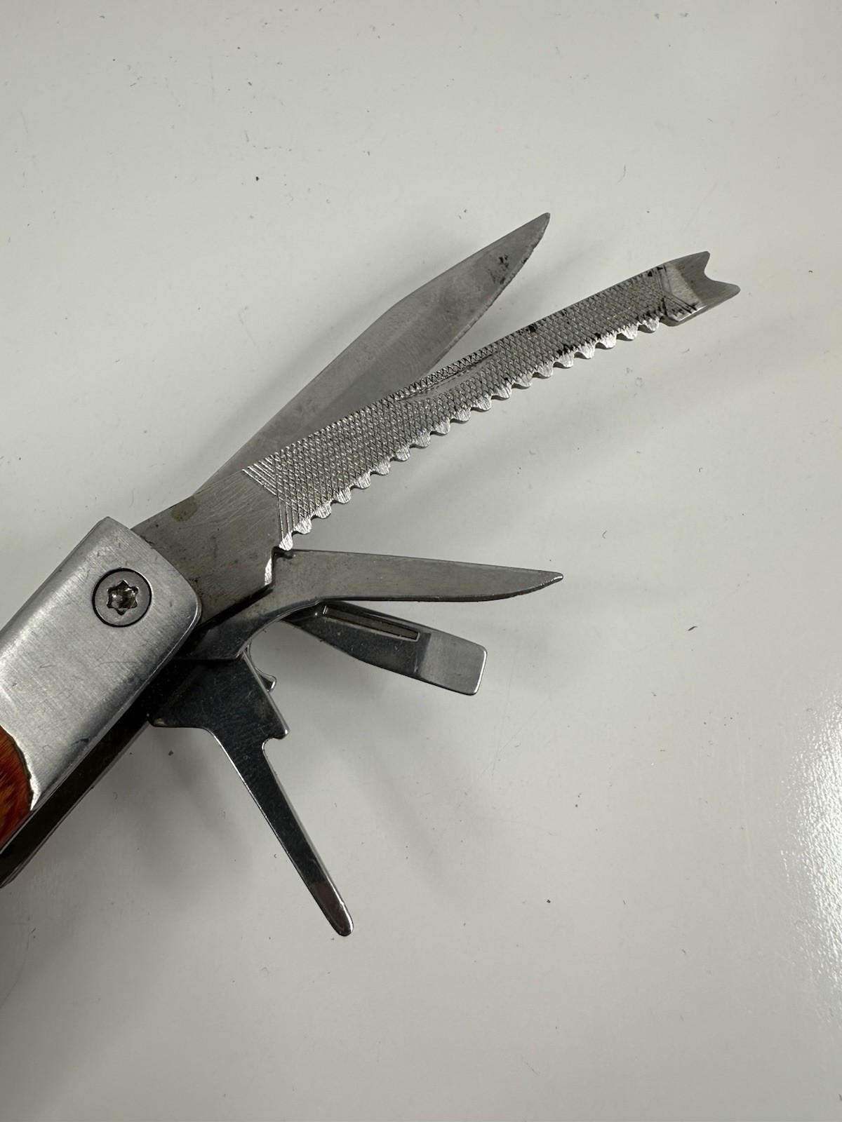 Multi Tool Plus Knife Maxam 9-in-1 Pocket Stainless Wood Handle w/ Case Tool
