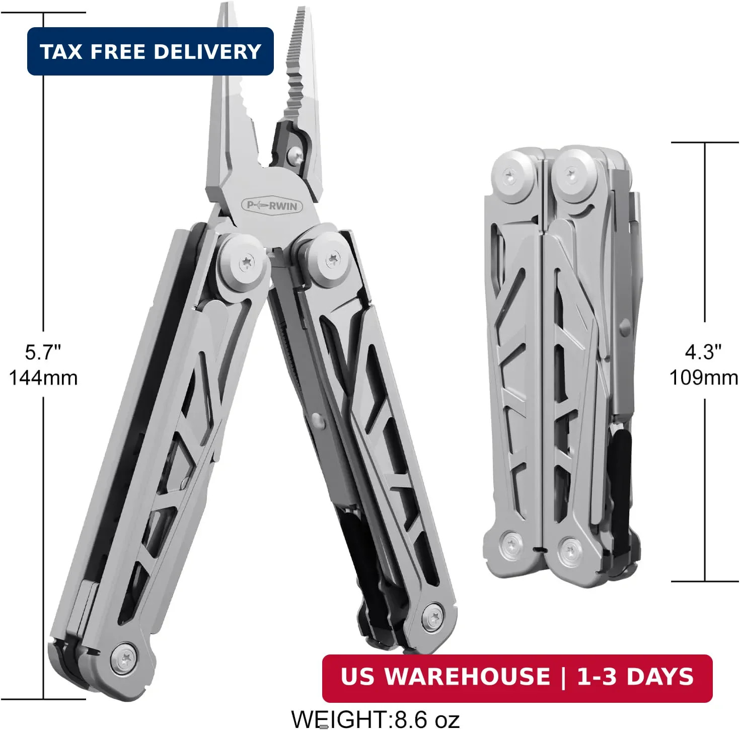PERWIN Multitool, 17-in-1 Stainless Steel Multi Tool Pliers with Self-Locking, P