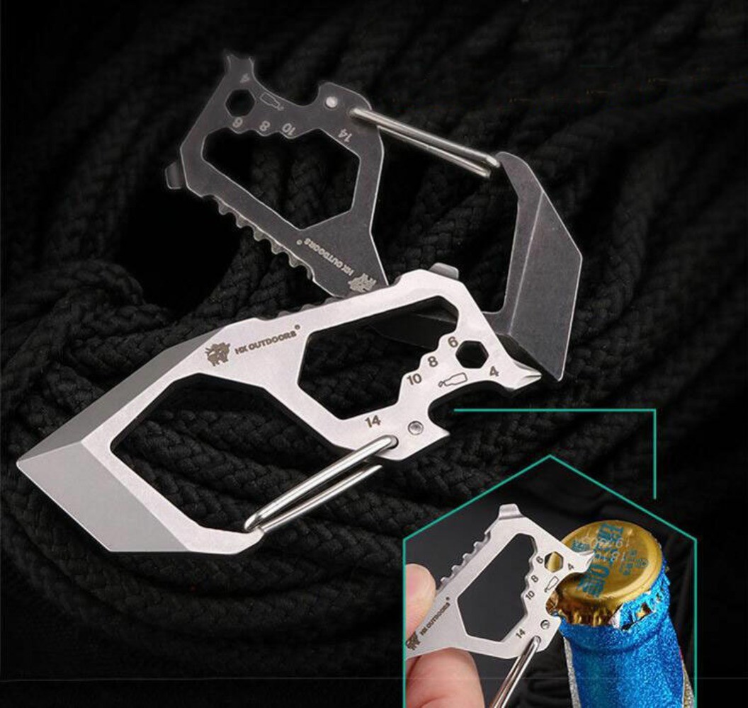 EDC High Stainless Steel Multifunction Keychain Key Carabiner Opener Wrench Tool