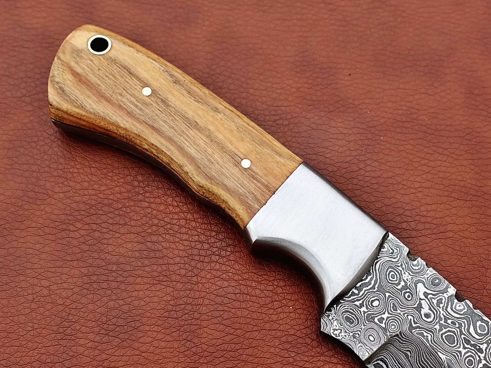 9.5″ Rain drop Damascus steel Kow wood scale Skinning knife W/ Leather sheath