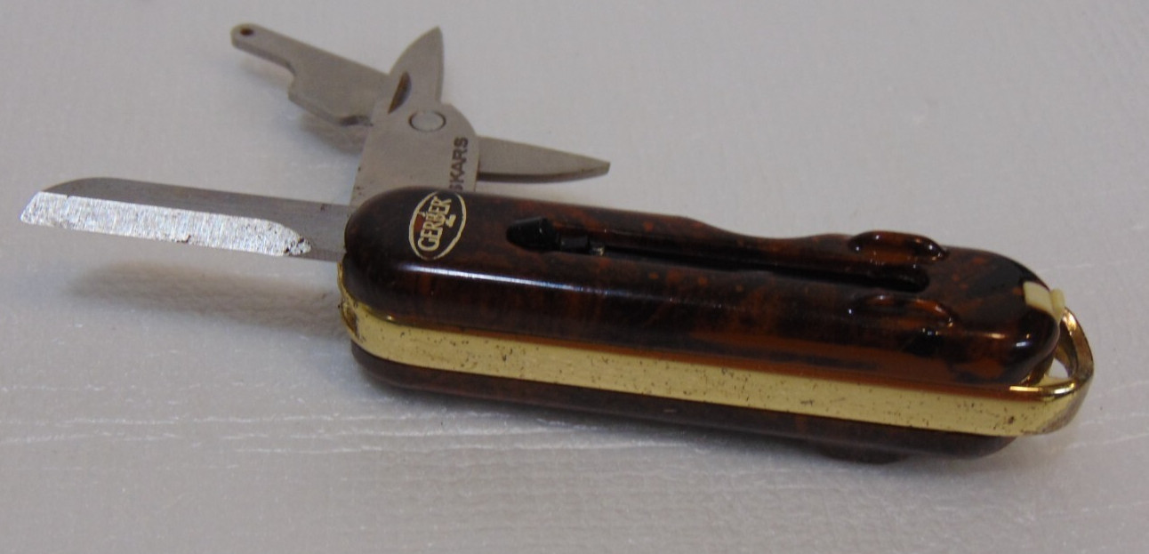 Gerber Fiskars Multitool Keychain Brown Rare Collectible Tweezers Vintage Old