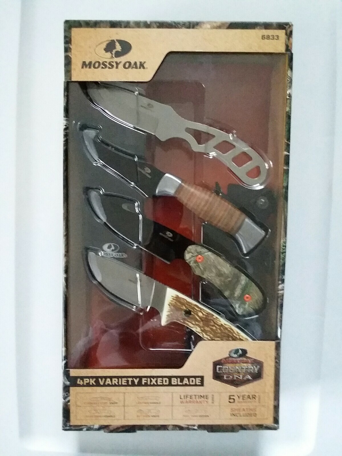 MOSSY OAK 4 PACK VARIETY FIXED BLADE 7″ KNIFE GIFT SET